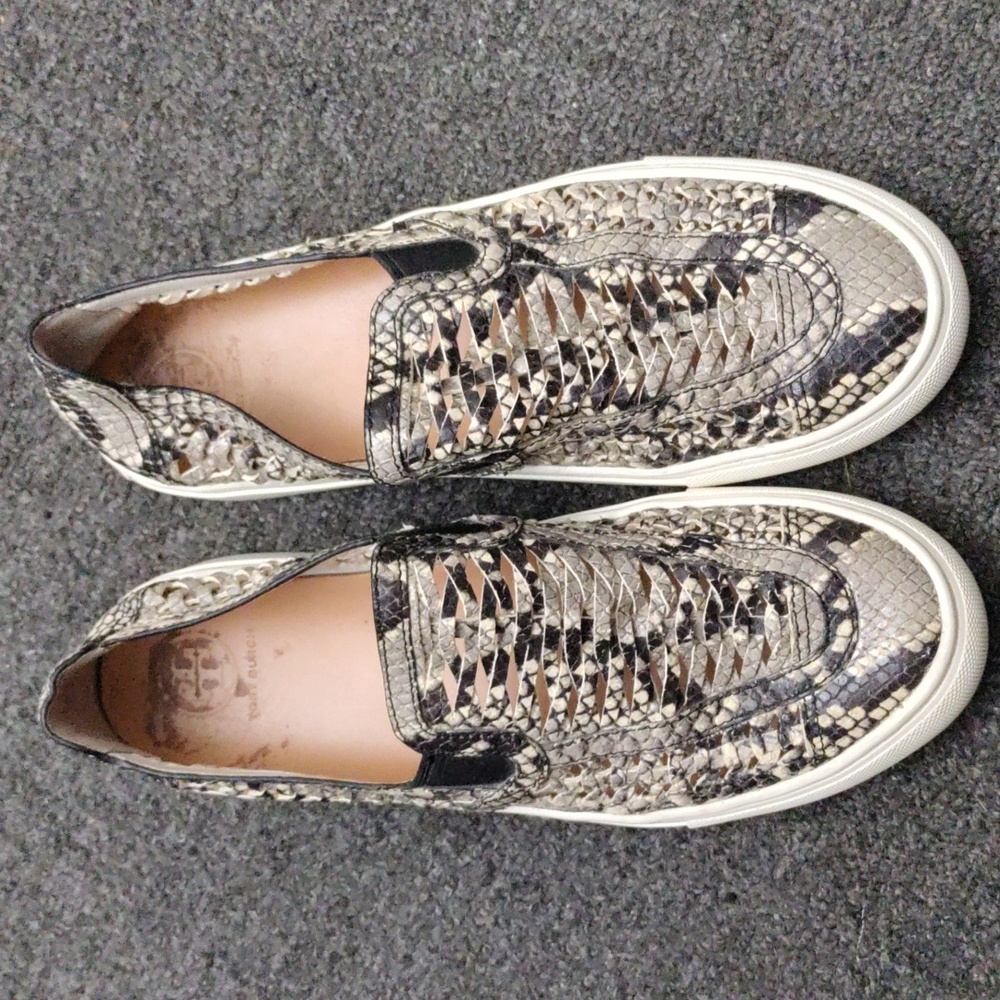 Tory Burch Huarache Snakeskin Print Slip-on Sneakers